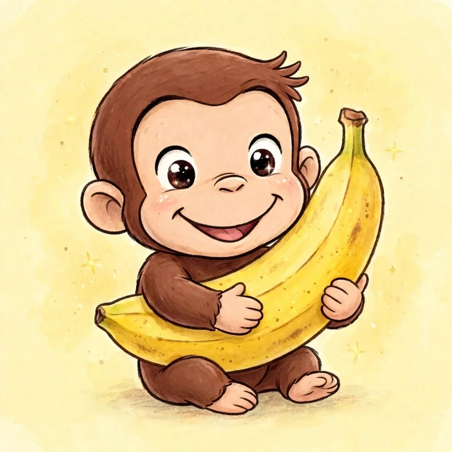 Chibi Curious George pfp: original tiny hugging banana