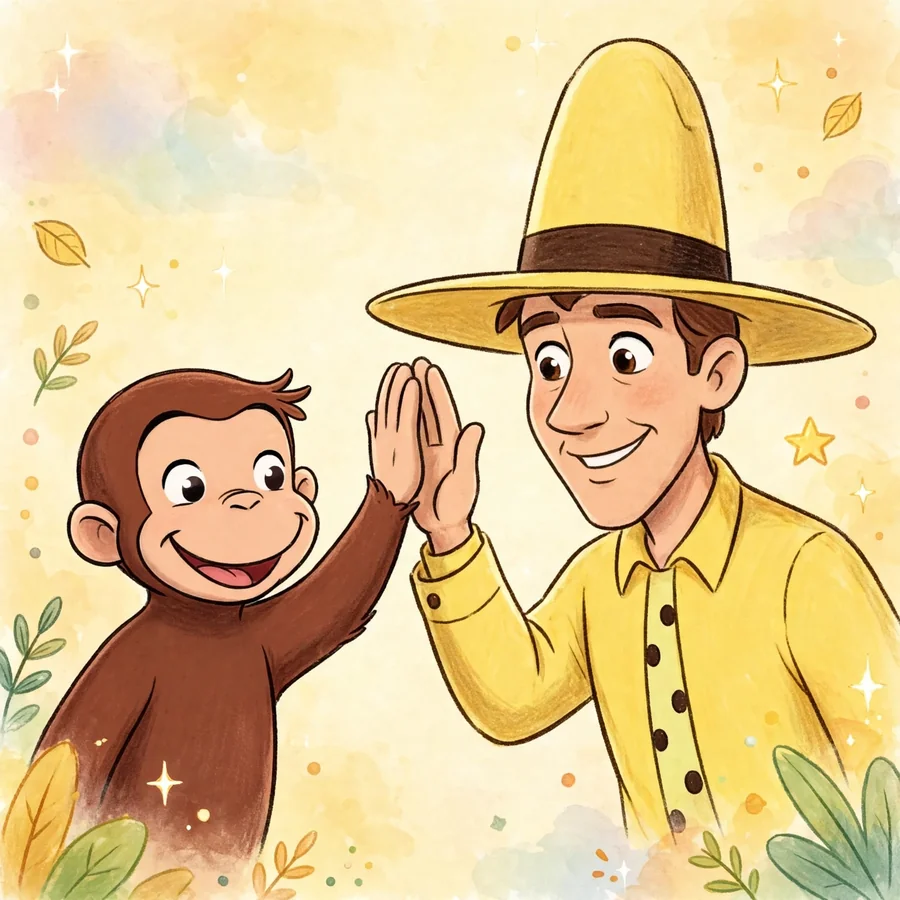 Curious George friends pfps: original high-five