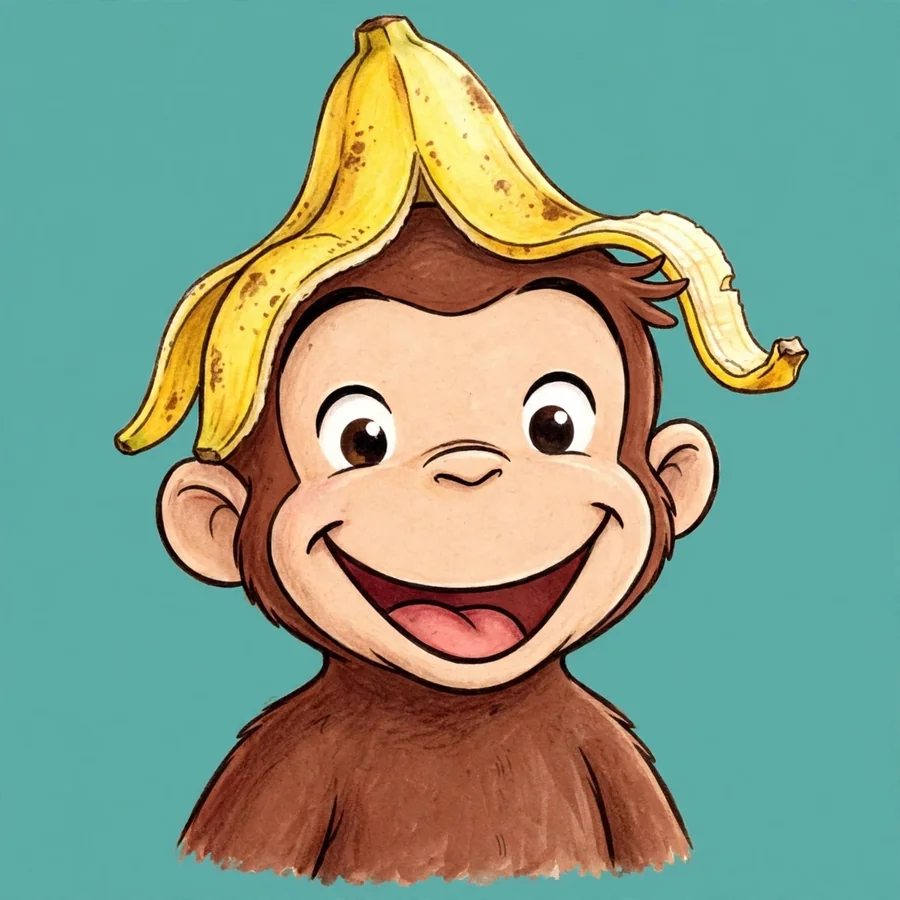 Curious George funny pfp: original banana-peel hat