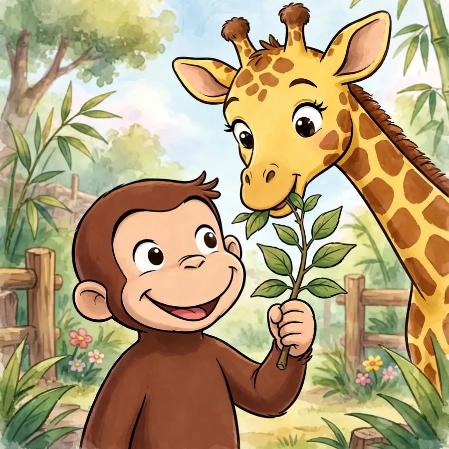 Curious George zoo pfps: original feeding giraffe