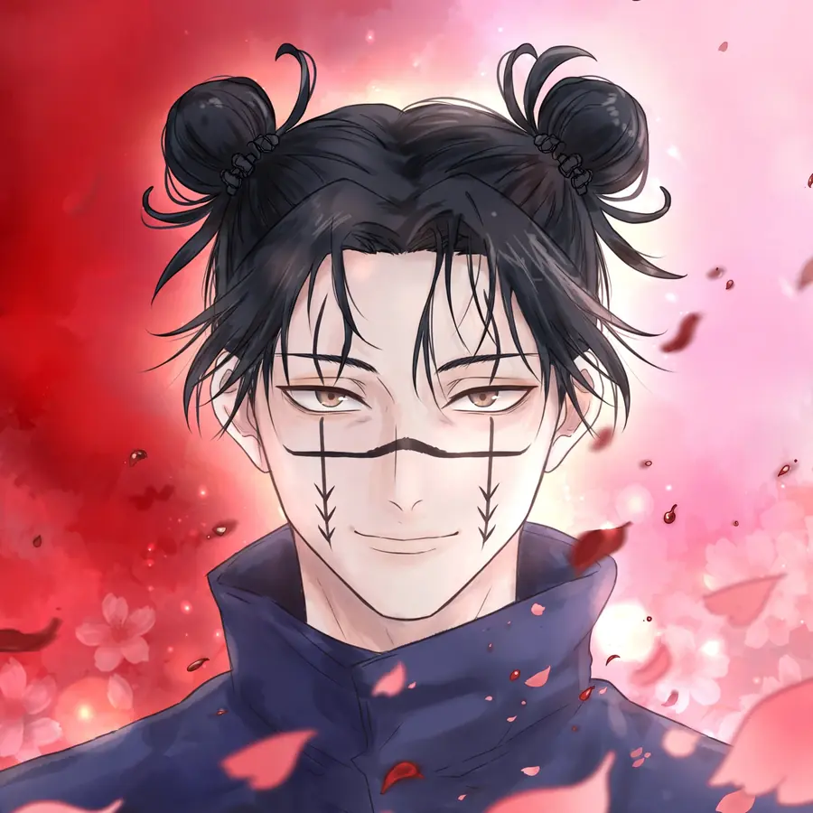 Choso aesthetic pfp: original blood manipulator with soft crimson gradients