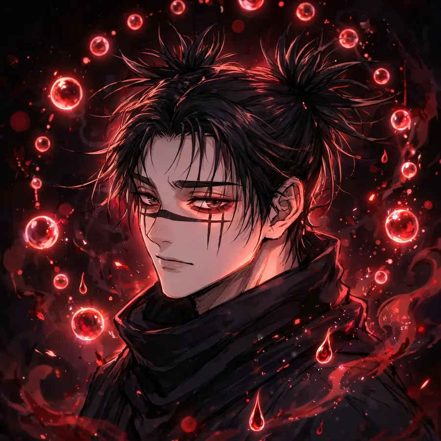 Choso glow pfp: original radiant crimson blood orbs surrounding him