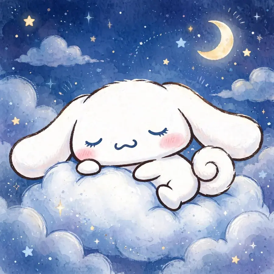 Blue cinnamoroll pfp: original white puppy sleeping under a starry night sky