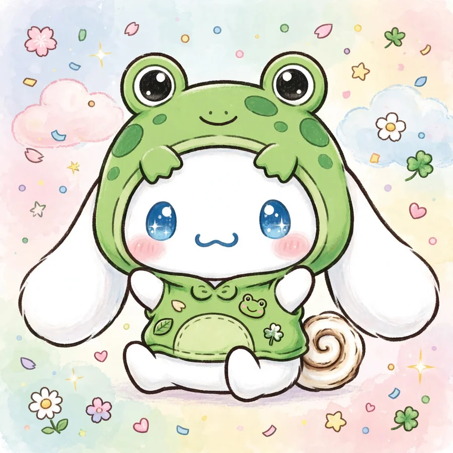 Cinnamoroll pfp chibi: original mini puppy in a frog costume