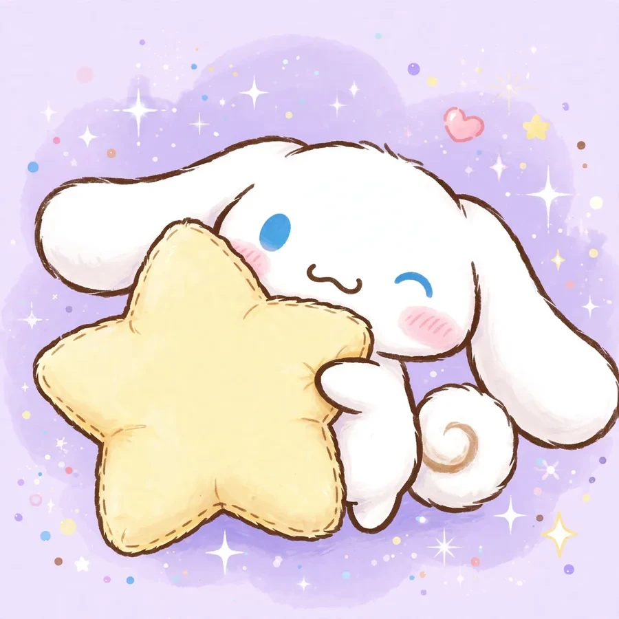 Cute pfp cinnamoroll: original puppy hugging a giant plush star