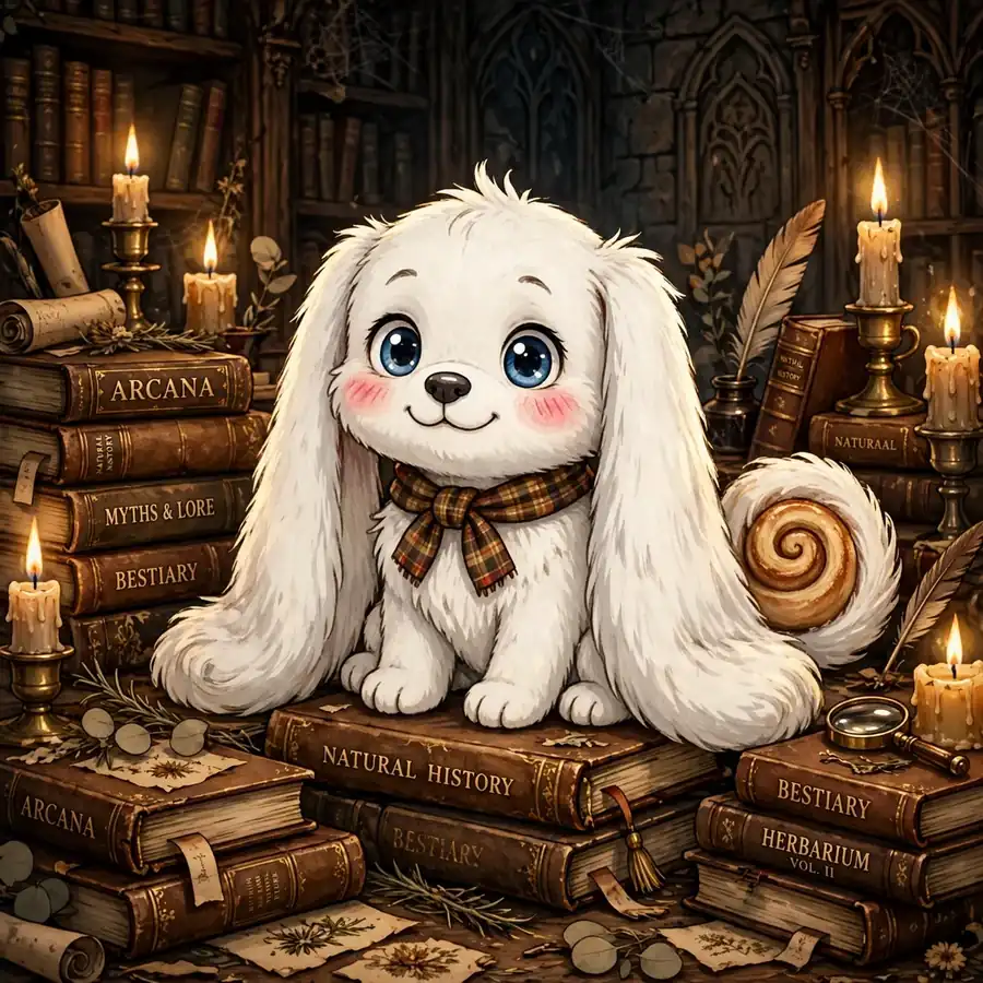 Cinnamoroll pfp: original puppy in dark academia style with candles and books