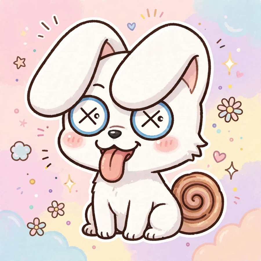 Funny cinnamoroll pfp: original white puppy making a goofy cross-eyed face