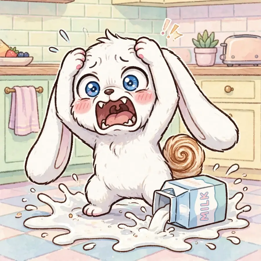 Cinnamoroll pfp funny: original puppy screaming at a spilled milk carton
