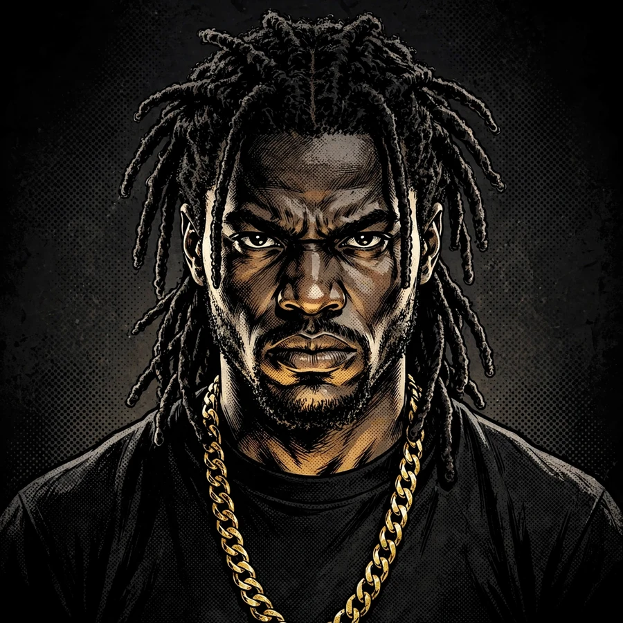 Chief keef profile pic: comic-style dreadlocked rapper portrait with gold chain
