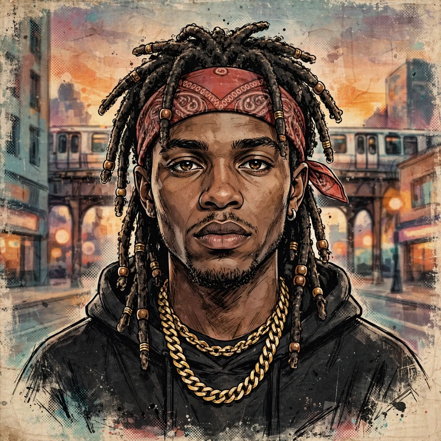 Throwback chief keef pfp: vintage portrait with bandana and VHS grain