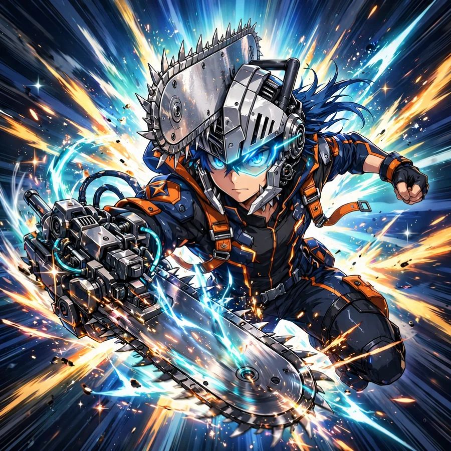 Denji pfp anime: original Denji mid-battle swinging a chainsaw arm
