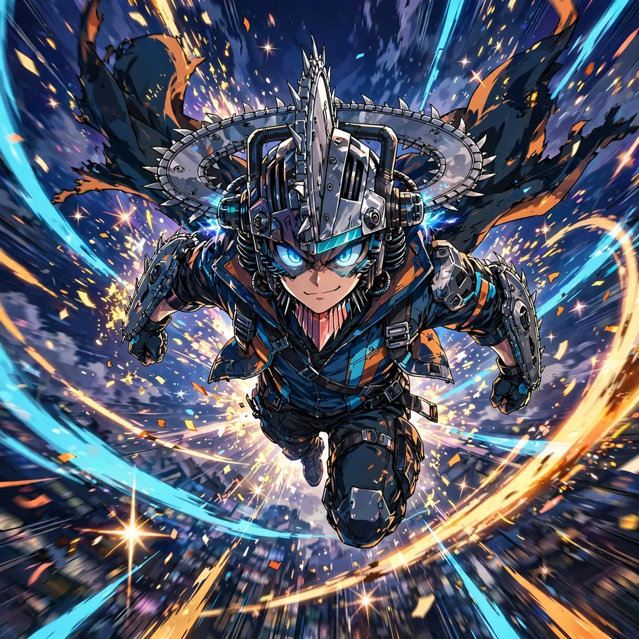 Denji pfp anime: original Denji leaping through an explosion, debris flying
