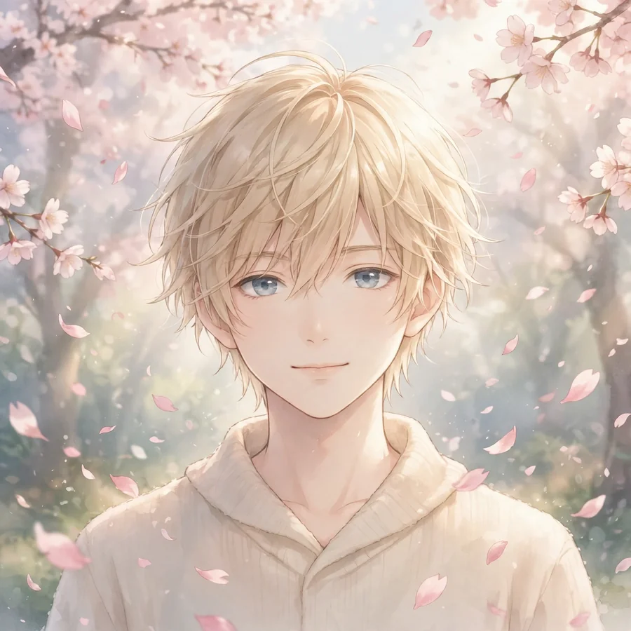 Denji pfp aesthetic: original Denji among cherry blossom petals in soft light