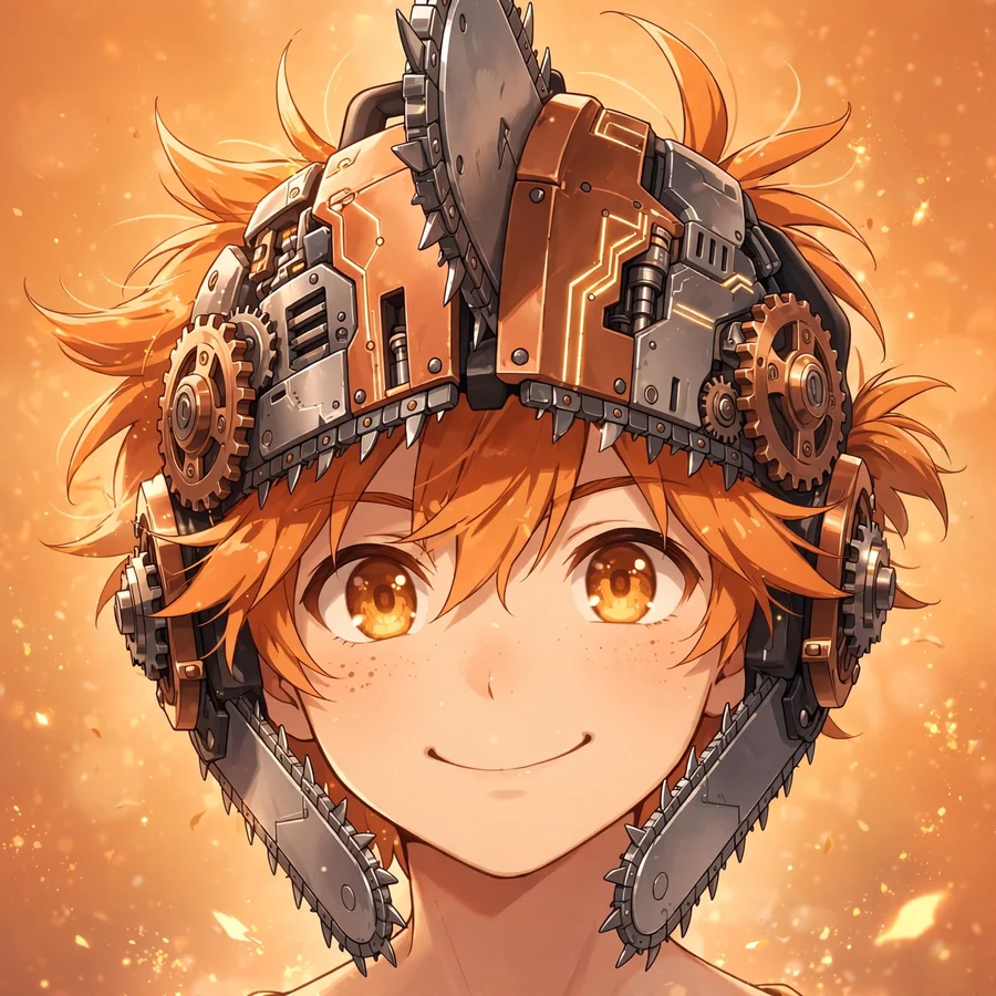 Chainsaw man pfp denji: original hybrid form with roaring chainsaw head close-up