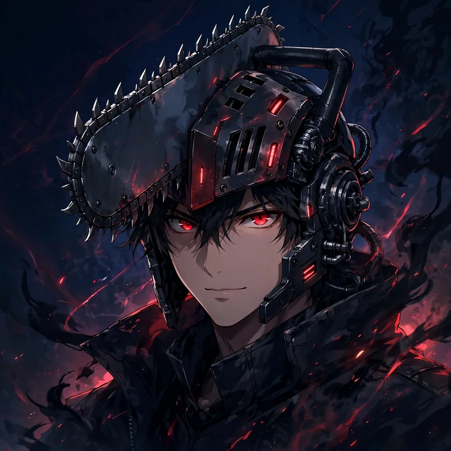 Dark denji pfp: original hybrid lurking in shadows with blood splatter