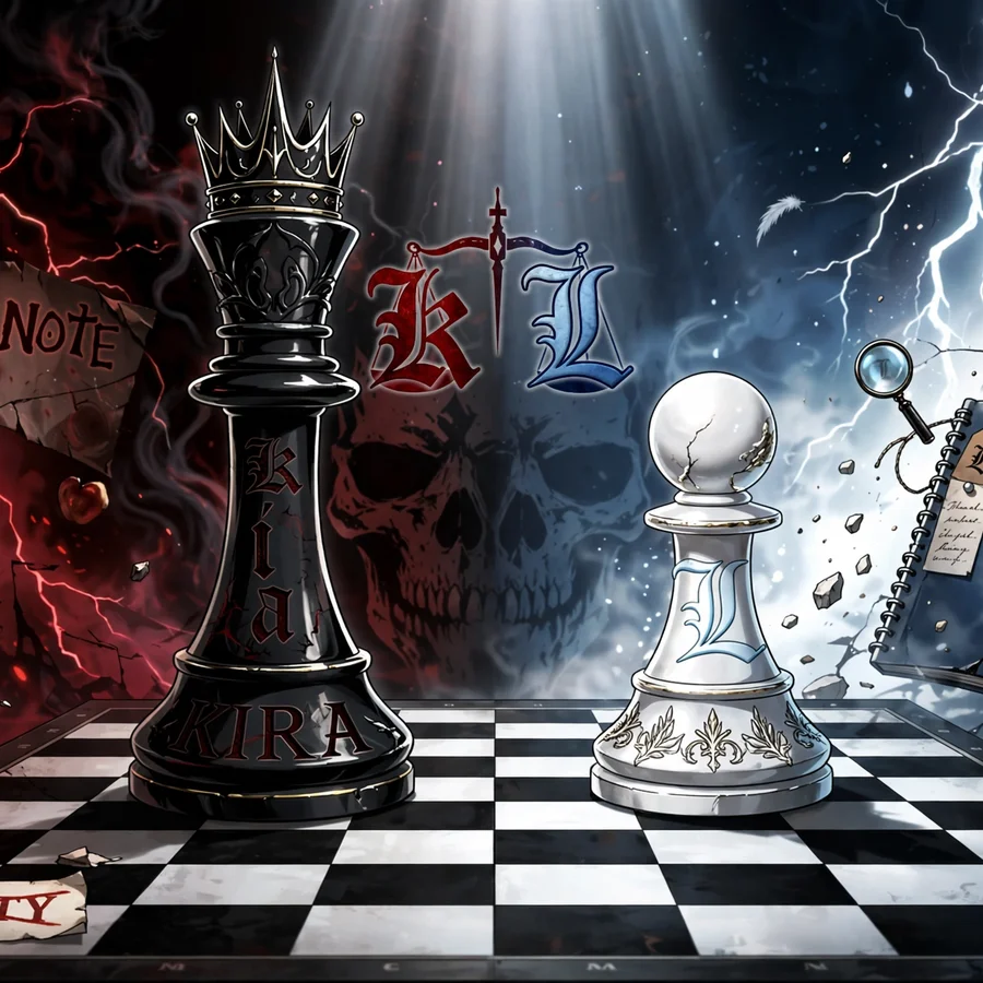 Death note duo pfp: original Kira vs L chess piece symbolism