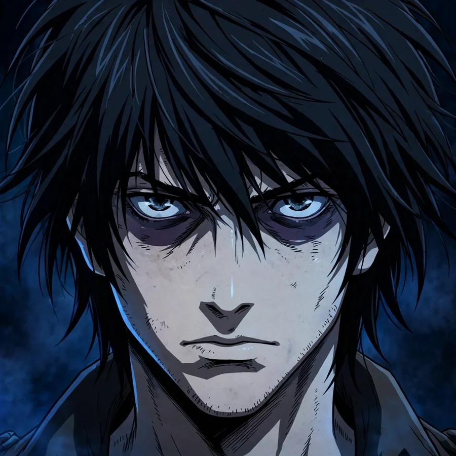Death note l pfp: original detective L intense stare close-up
