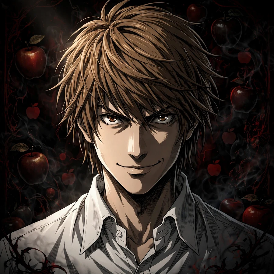 Death note light pfp: original Light Yagami portrait with calculating smirk
