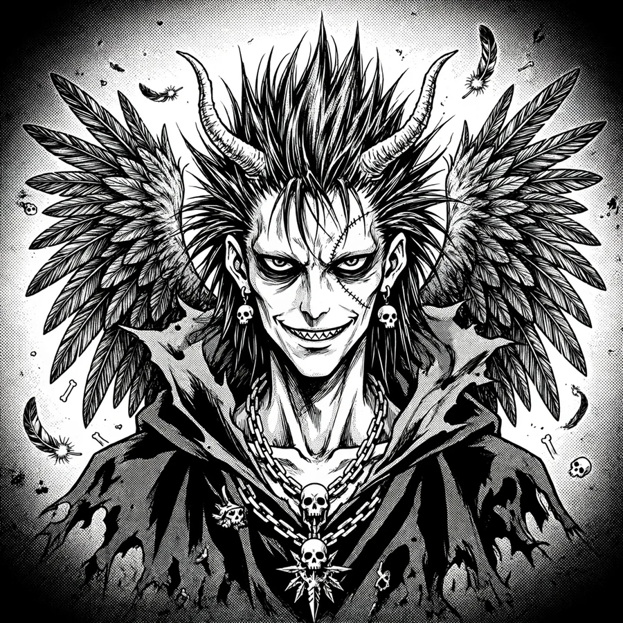 Death note pfp manga: original Ryuk halftone dot illustration