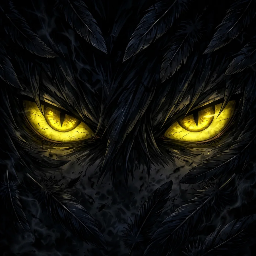 Death note pfp: original Ryuk glowing yellow eyes close-up
