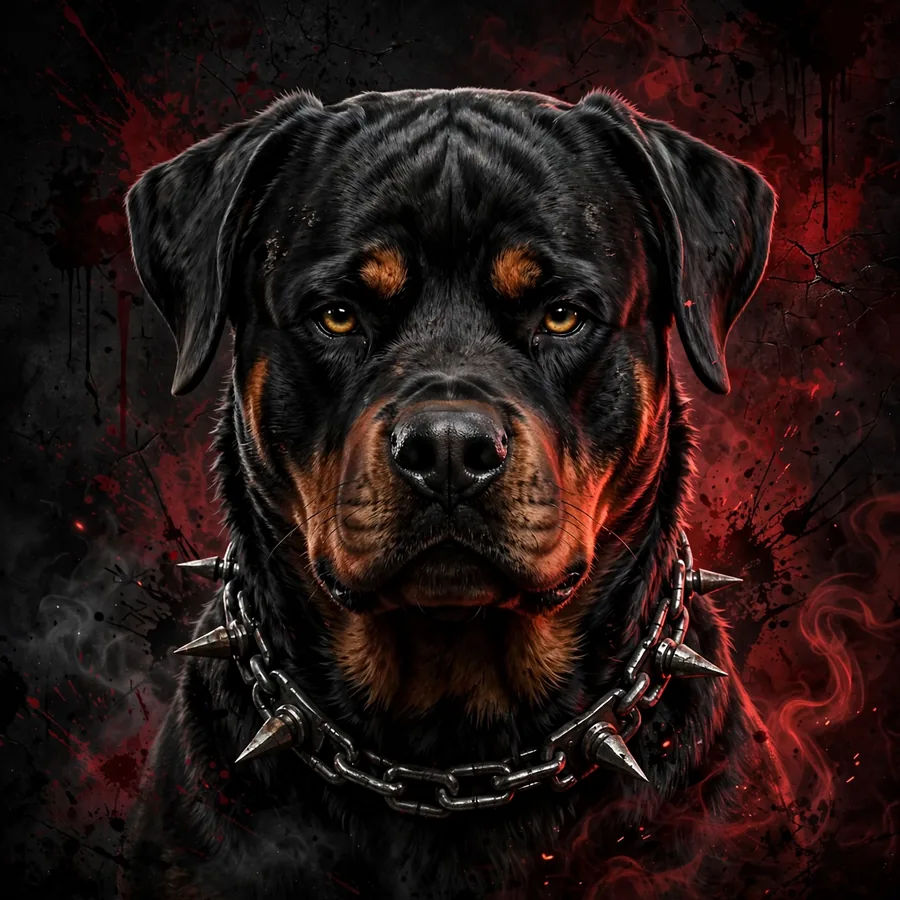 Dark dog pfp: original edgy rottweiler with a chain collar