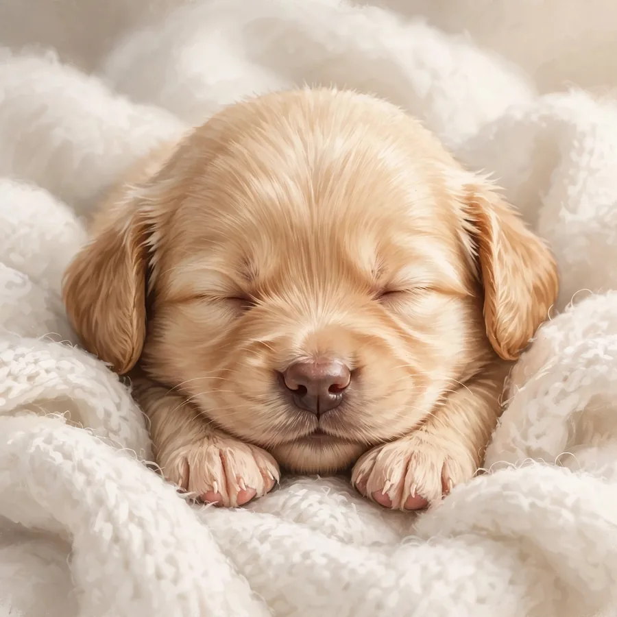 Puppy pfp: original tiny newborn golden retriever sleeping on a blanket