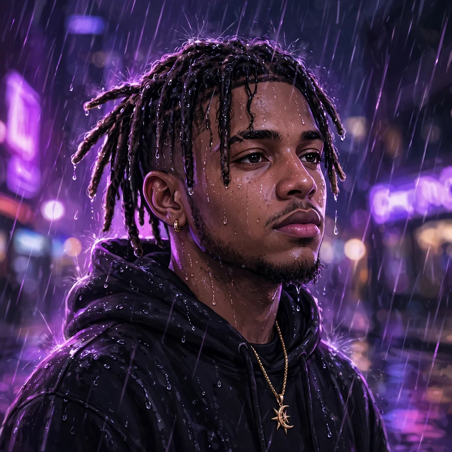 Drake pfp aesthetic: original stylized artist portrait under neon purple rain