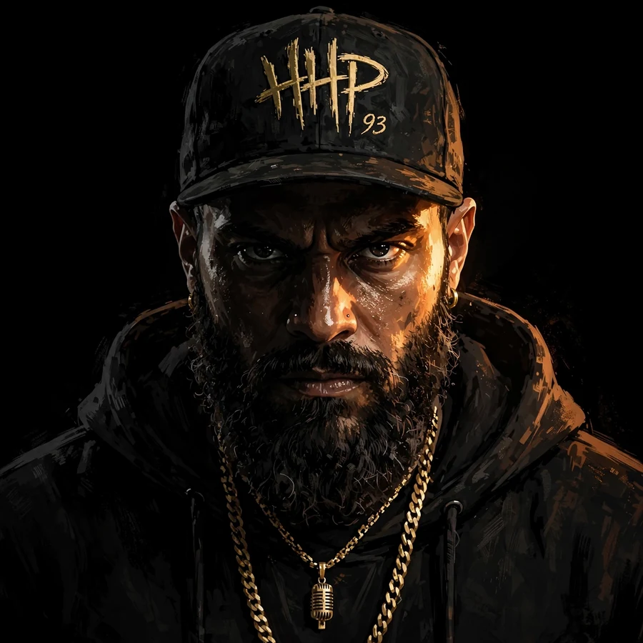 Dark drake pfp: original moody stylized bearded artist portrait half in shadow