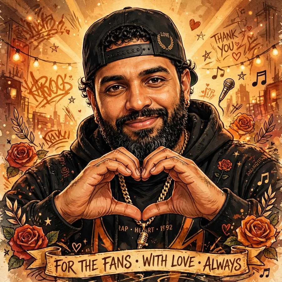 I love drake pfp: original illustration of bearded rapper making heart shape with hands