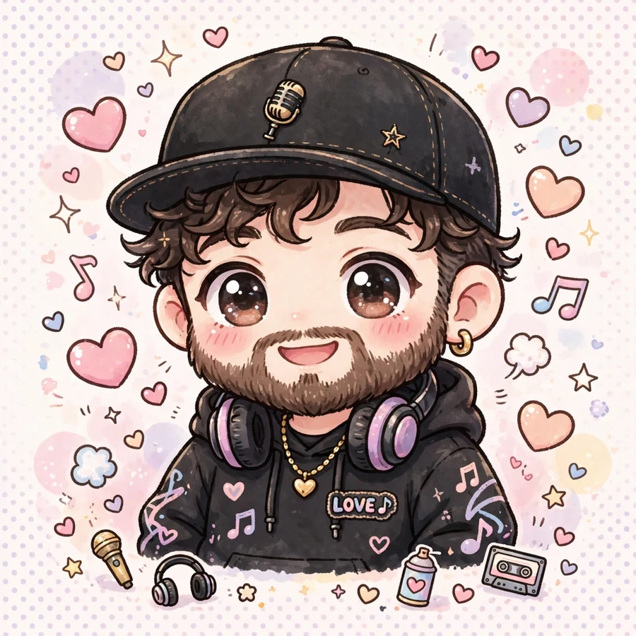 I love drake pfp: original cute chibi-style bearded hip-hop artist with hearts