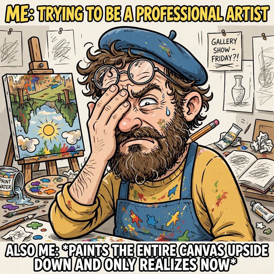 Drake pfp meme: original funny cartoon of bearded artist facepalming with exasperated expression