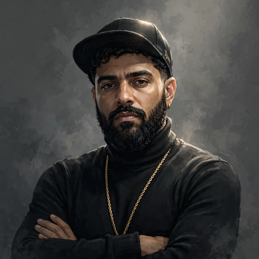 Drake pfps: original stylized rapper portrait in black turtleneck with moody spotlight