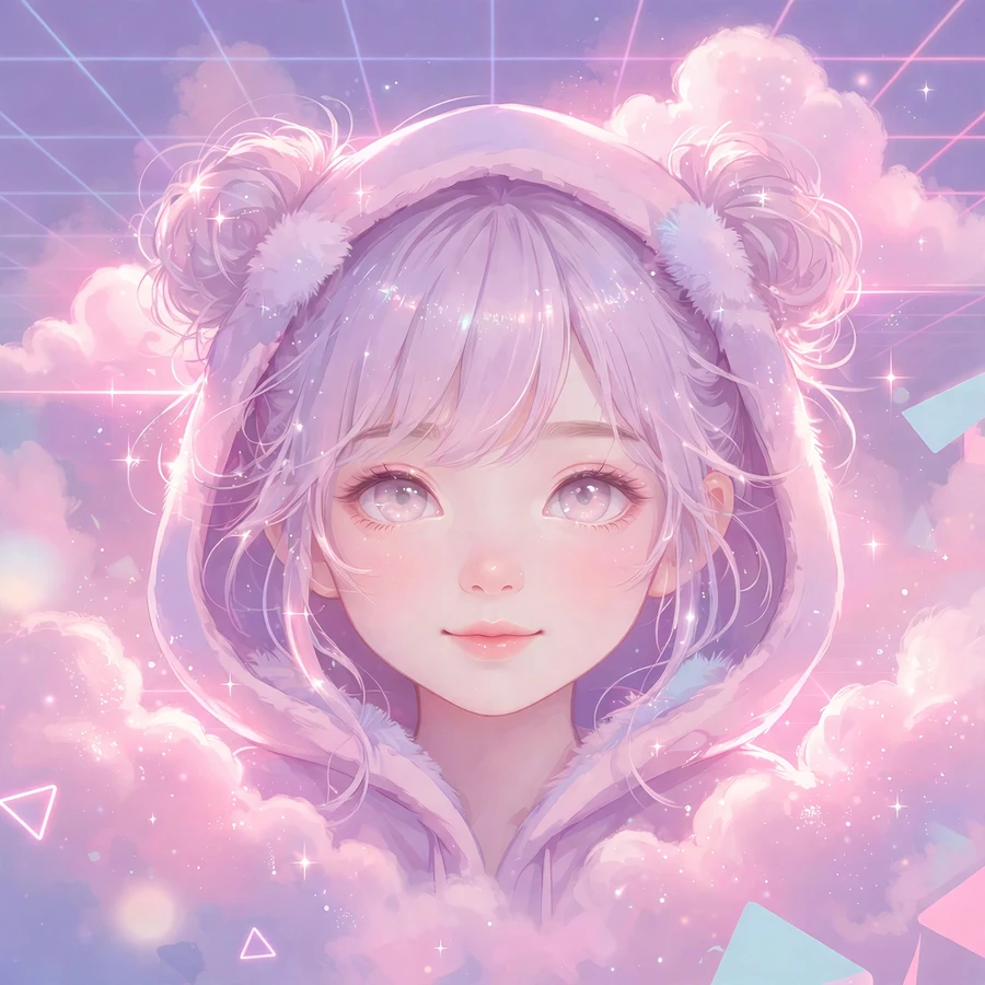 Aesthetic discord pfp: dream girl glowing among pink clouds