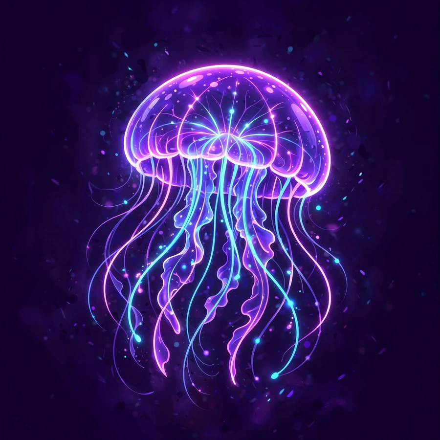 Pfp for discord: glowing neon jellyfish in a purple ocean void