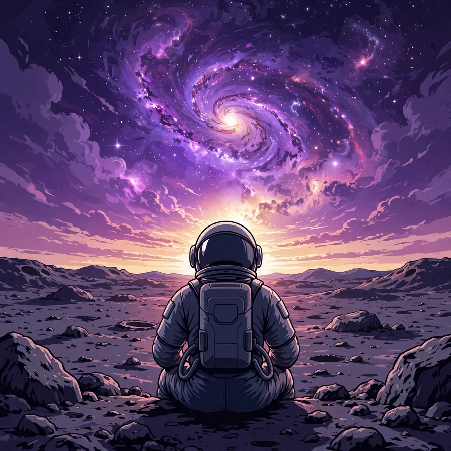 Aesthetic discord pfp: lonely astronaut watching a galaxy sunrise