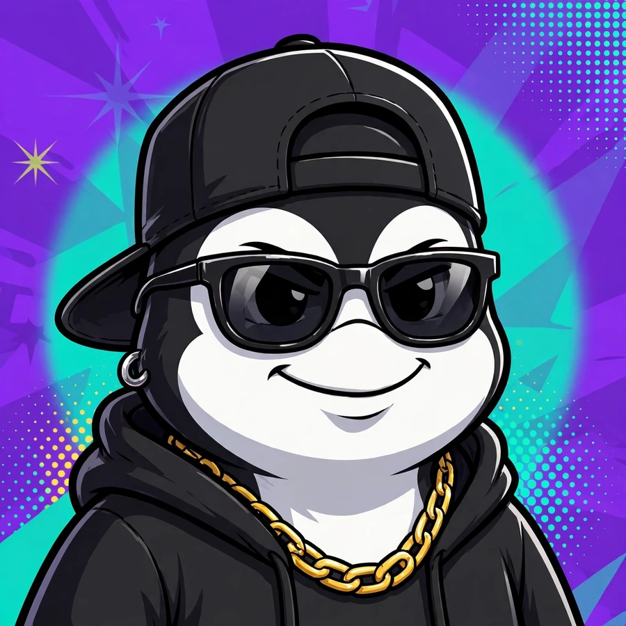 Discord profile picture: swagger penguin with gold chain and cap
