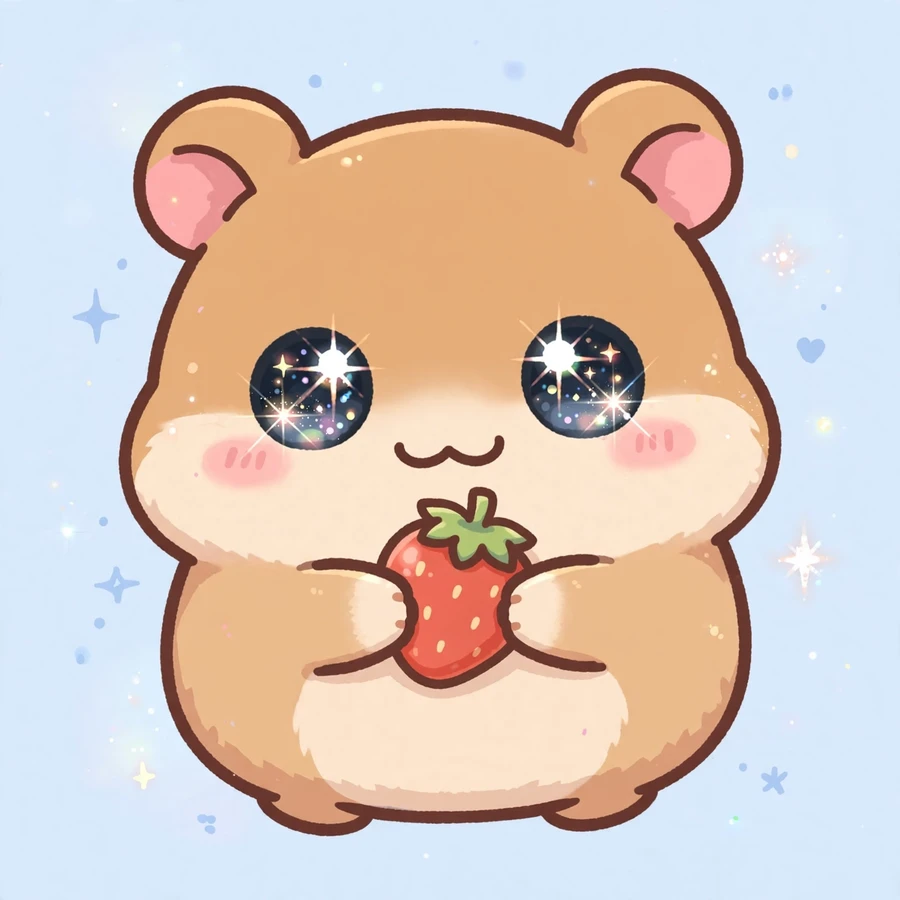 Cute discord pfp: kawaii hamster hugging a tiny strawberry