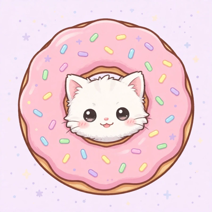 Pfp for discord: fluffy kitten peeking from a pastel donut
