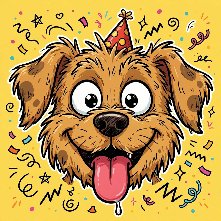 Discord pfp funny: silly dog in a party hat with tongue out