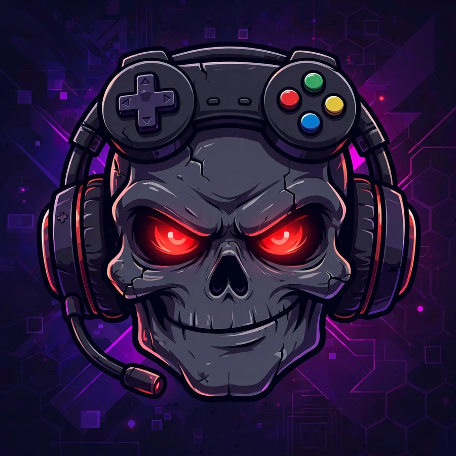 Pfp for discord: smug skull gamer with red glowing eyes