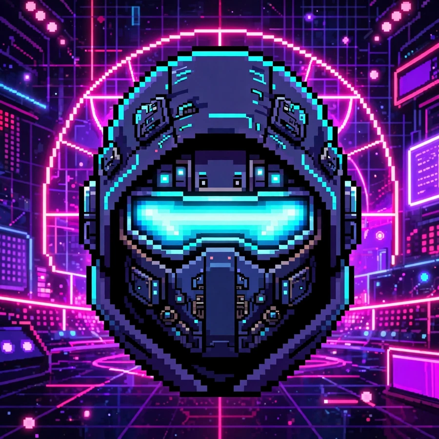 Gaming discord pfp: pixel-art cyber ninja in a neon arena
