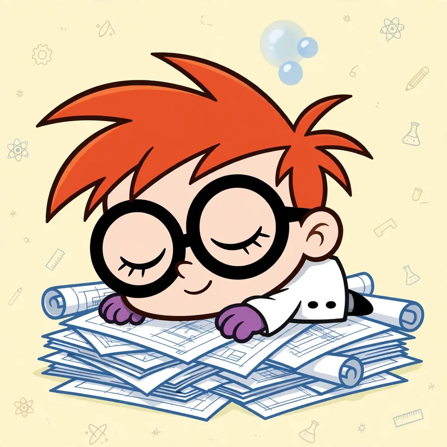 Chibi Dexter pfps: original tiny Dexter napping on blueprints