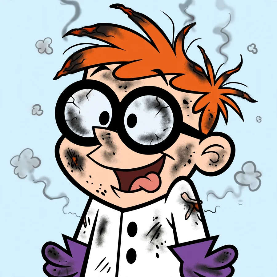 Funny Dexter pfp: original soot-covered face after explosion