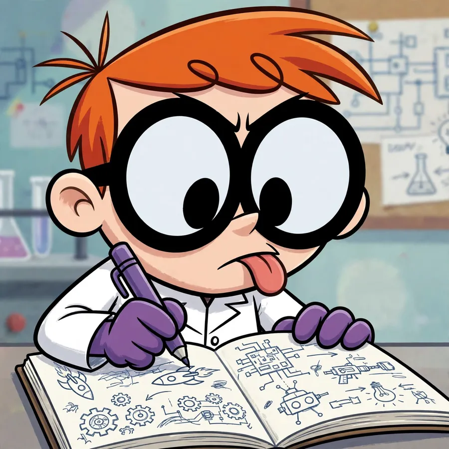 Genius pfp Dexter: original invention sketches spread