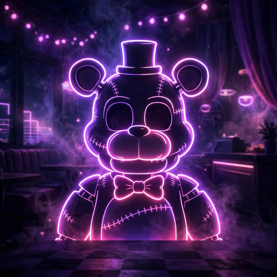 Fnaf pfp aesthetic: original Freddy silhouette with neon glow