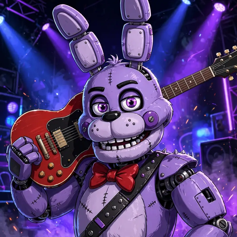 Fnaf pfp: original Bonnie the Bunny cool pose with glowing purple eyes