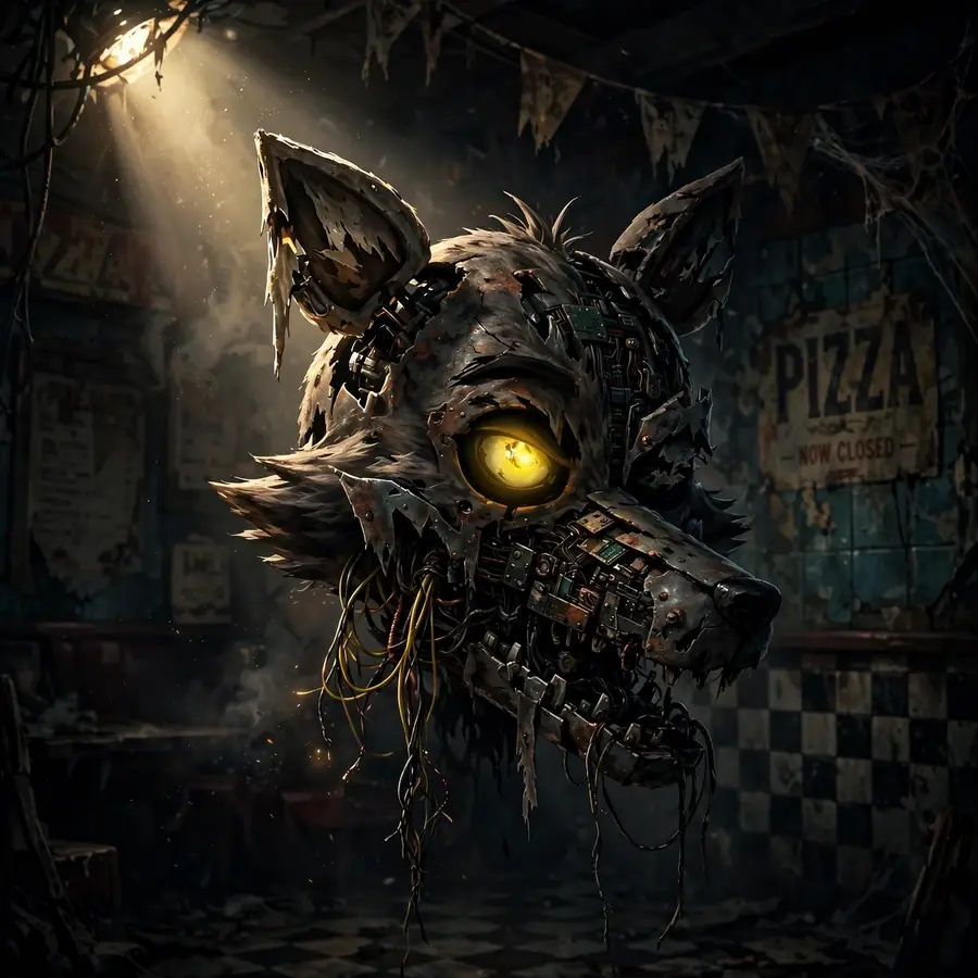 Pfp fnaf: original horror animatronic with flickering lights
