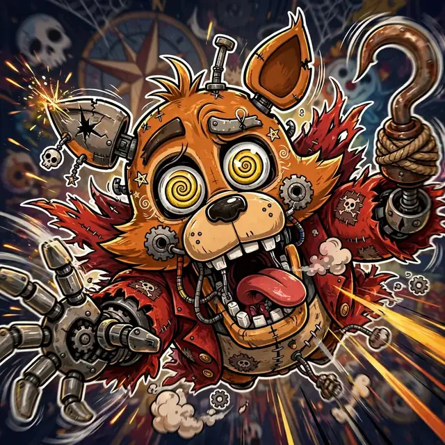 Fnaf pfp meme: original Foxy tripping comedic pose