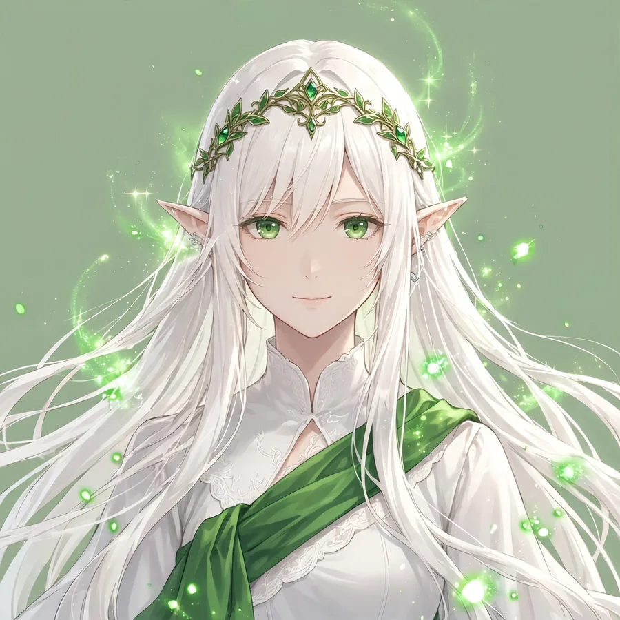 Green Frieren pfps: original golden circlet with glowing green sparkles
