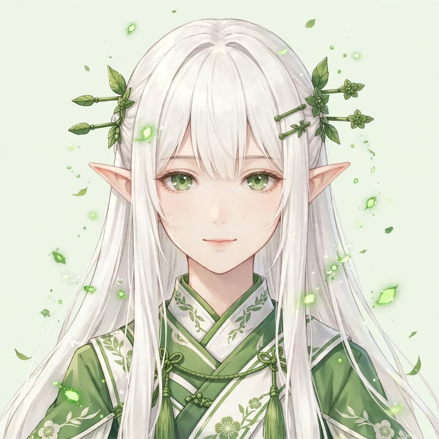 Hooded Frieren pfps: original leaf hairpins with a patterned traveler robe